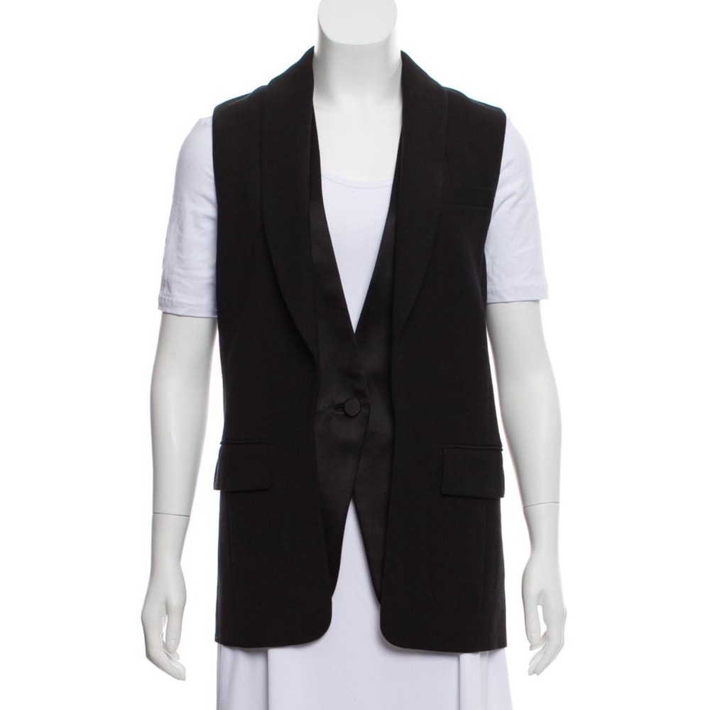 Alexander Wang Black Virgin Wool Longline Shawl Lapel Tuxedo Vest Size S US 4